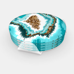 Abstract Artistic Illustration with Turquoise Wave Coaster Set