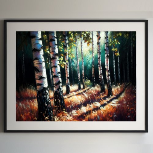 Abstract Artistic Landscape Birch Trees Poster