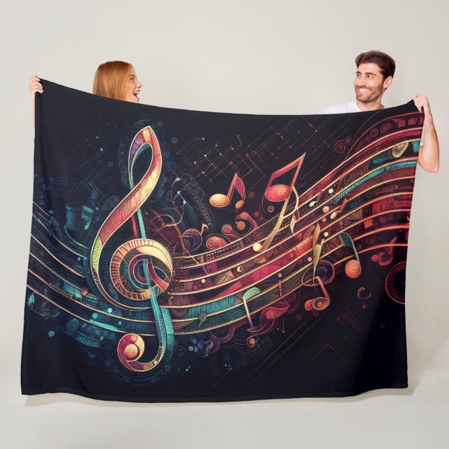 Abstract Artistic Music Notes Theme Fleece Blanket (In Situ)