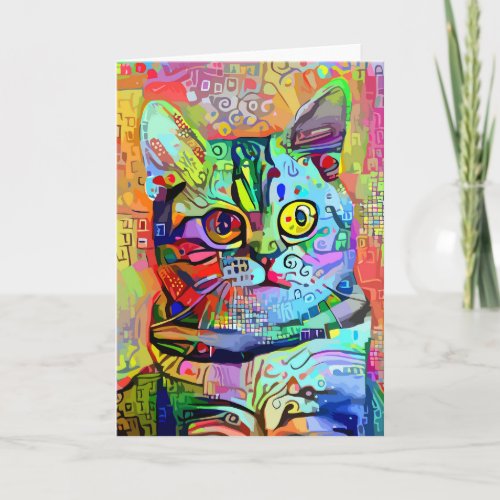 Abstract Artistic Pet Cat Portrait Painting Card