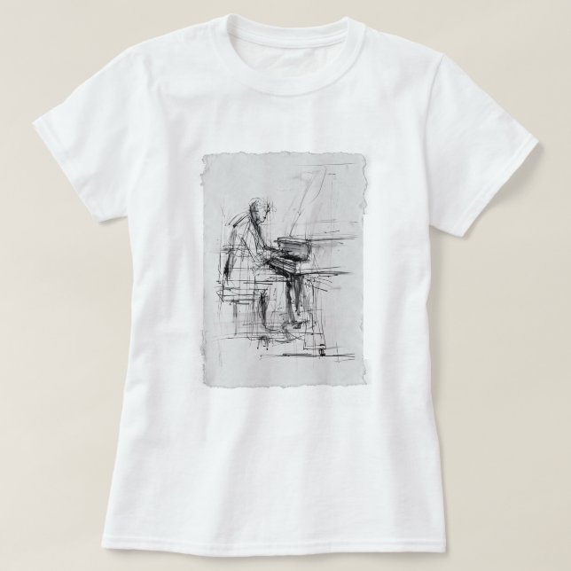 Abstract Artistic Pianist Sketch -  T-Shirt (Design Front)