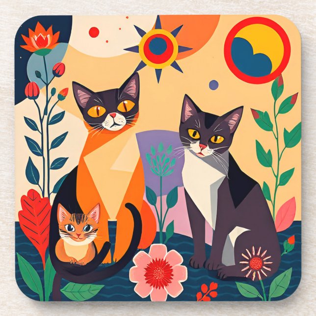 Abstract Artistic Representation of Cats Beverage Coaster (Front)