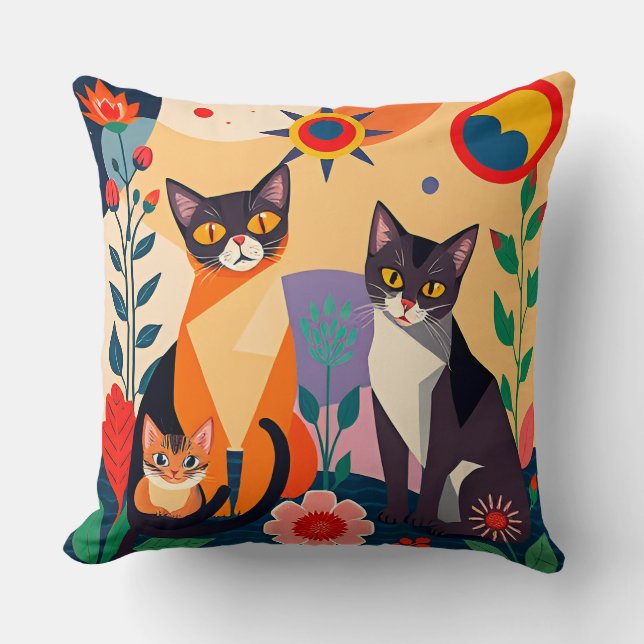 Abstract Artistic Representation of Cats Throw Pillow (Front)