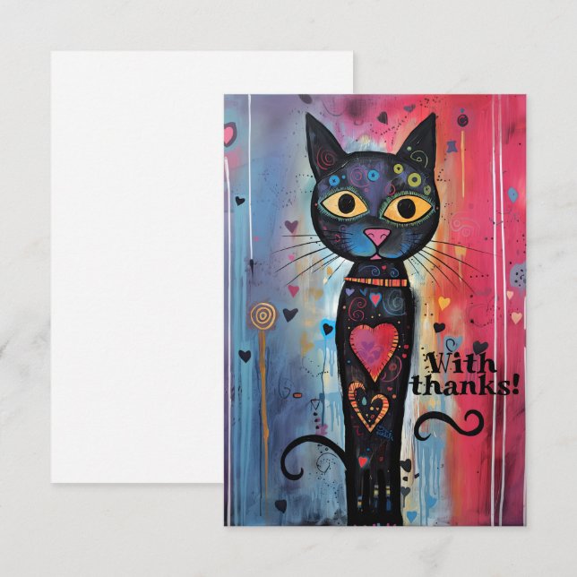 Abstract Artistic Wide Eyed Cat Thank You Card (Front/Back)