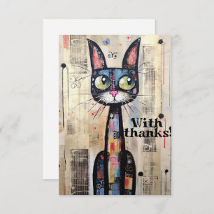 Abstract Artistic Wide Eyed Cat Thank You Card