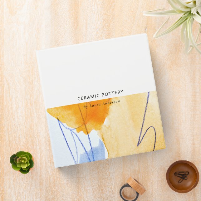 Abstract Artistic Yellow Blue Watercolor Art 3 Ring Binder (In Situ)