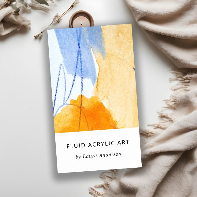 Abstract Artistic Yellow Blue Watercolor Art Business Card (Creator Uploaded)