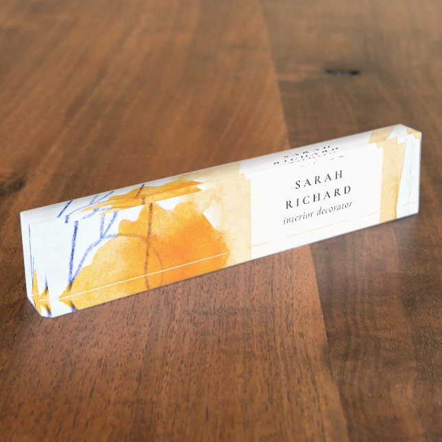 Abstract Artistic Yellow Blue Watercolor Art Desk Name Plate (Side)