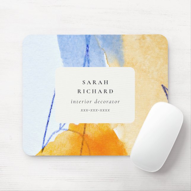 Abstract Artistic Yellow Blue Watercolor Art Mouse Pad (With Mouse)