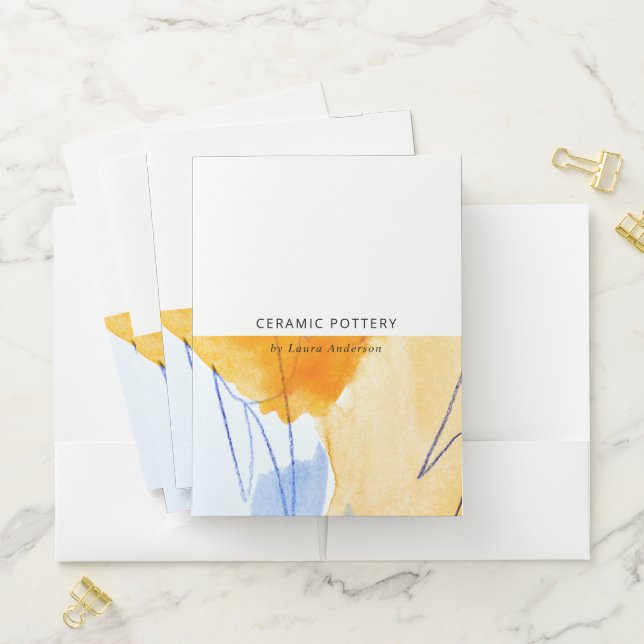 Abstract Artistic Yellow Blue Watercolor Art Pocket Folder (In Situ)