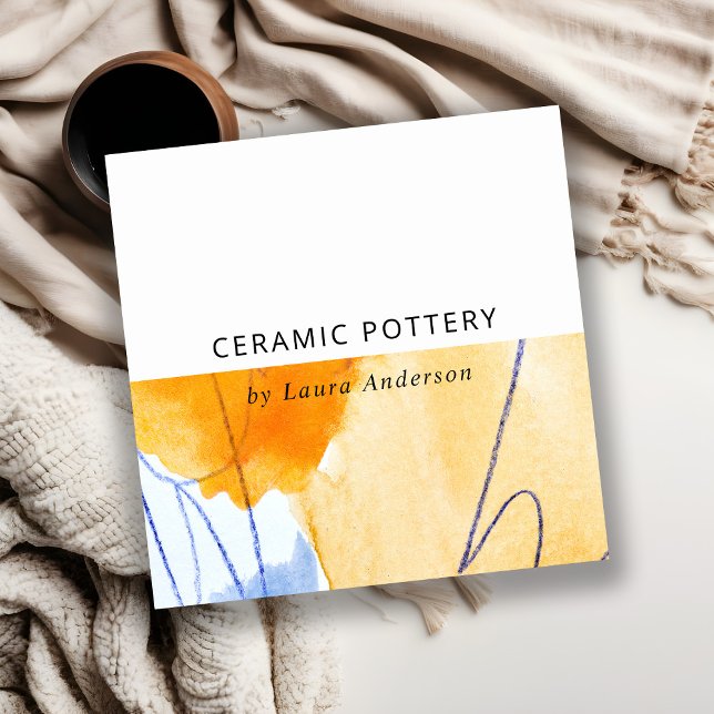 Abstract Artistic Yellow Blue Watercolor Art Square Business Card (Creator Uploaded)