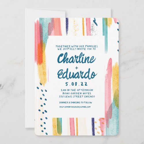 Abstract Artisticwedding Watercolor Colorful Brush Invitation