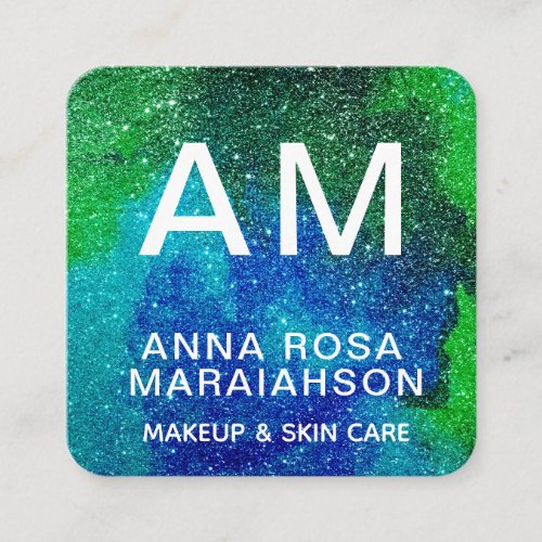 ~* Abstract Artsy BOLD GLITTER Photo Logo QR  Square Business Card