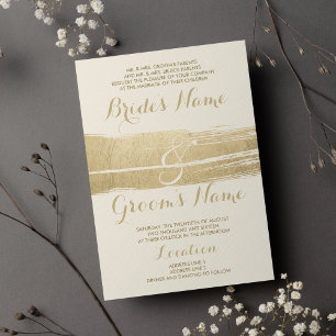Abstract Artsy Ivory Gold Brushstrokes Wedding Invitation