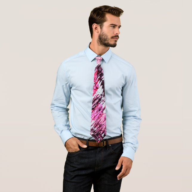 Abstract Artsy Pink Burgundy Red Acrylic Painting Neck Tie (In Situ)