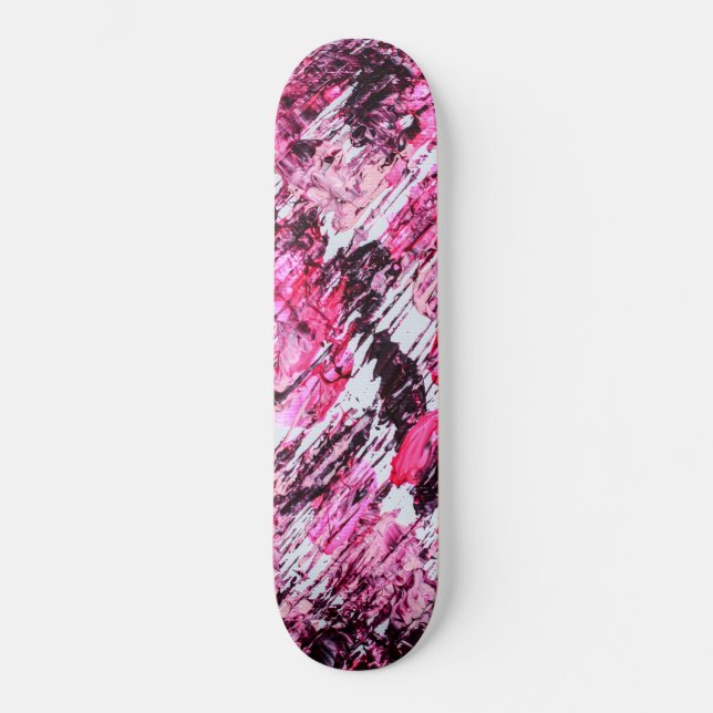 Abstract Artsy Pink Burgundy Red Acrylic Painting Skateboard (Front)