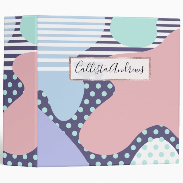 Abstract Artsy Pink Purple Teal Geometric Pattern 3 Ring Binder (Front/Spine)