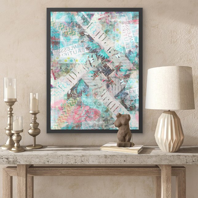 Abstract Artwork Colorful Collage Art Framed Art (Abstract artwork original collage art colorful abstract wall art for living room or bedroom)