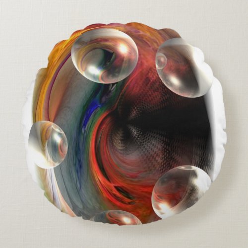 abstract artwork red yellow blue green round pillow