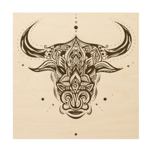 Abstract Astro Taurus Bull Symmetric Wood Wall Art