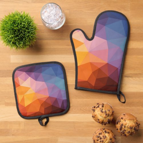 Abstract Asymmetrical Triangles Oven Mitt  Pot Holder Set