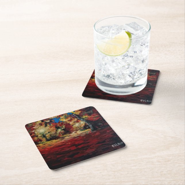 Abstract Autumn Fall Art  Square Paper Coaster (Insitu)