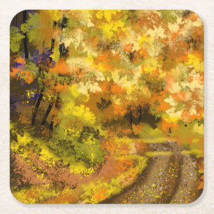 Abstract Autumn Fall Art Square Paper Coaster