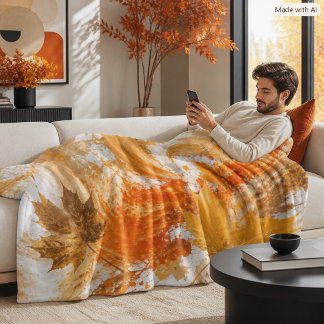 Abstract Autumn Falling Leaves Colorful Orange  Fleece Blanket