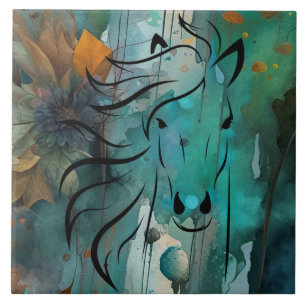Abstract Autumn floral art Wild Horse Ceramic Tile