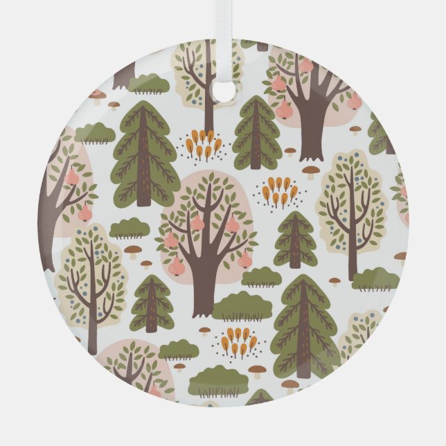Abstract Autumn Forest Seamless Pattern Glass Ornament (Front)