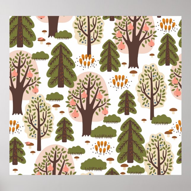 Abstract Autumn Forest Seamless Pattern Poster (Front)