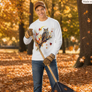 Abstract Autumn Great Horned Owl Watercolor Men’s Tri-Blend Shirt