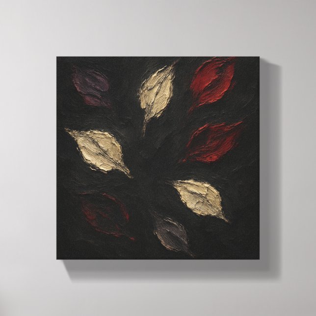 Abstract Autumn Leaves - Dark Botanical Textured Canvas Print (Front)