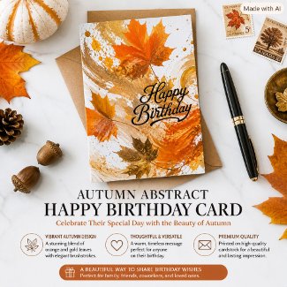 Abstract Autumn Leaves Happy Birthday Fall Colors