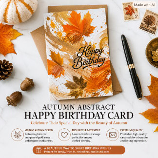 Abstract Autumn Leaves Happy Birthday Fall Colors Card