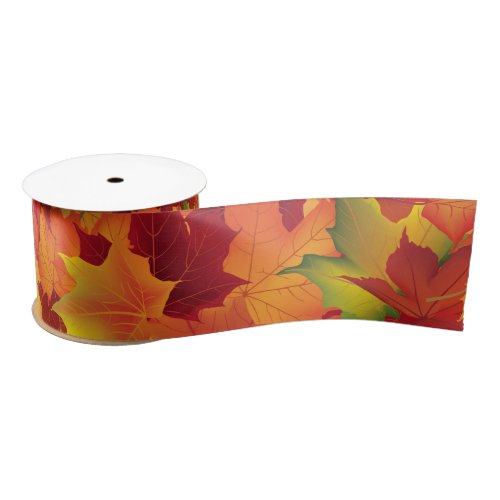 Abstract Autumn Leaves Pattern Satin Ribbon