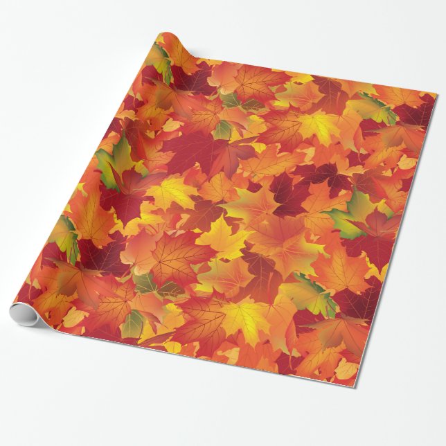 Abstract Autumn Leaves Pattern Wrapping Paper (Unrolled)