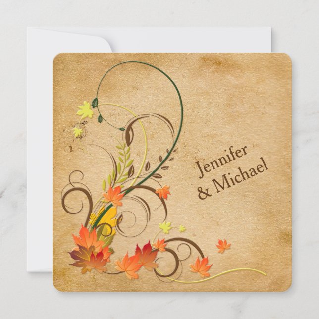 Abstract Autumn Leaves, Vines Wedding Invitation (Front)