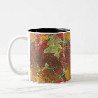 Abstract Autumn Oak Leaves Mugs