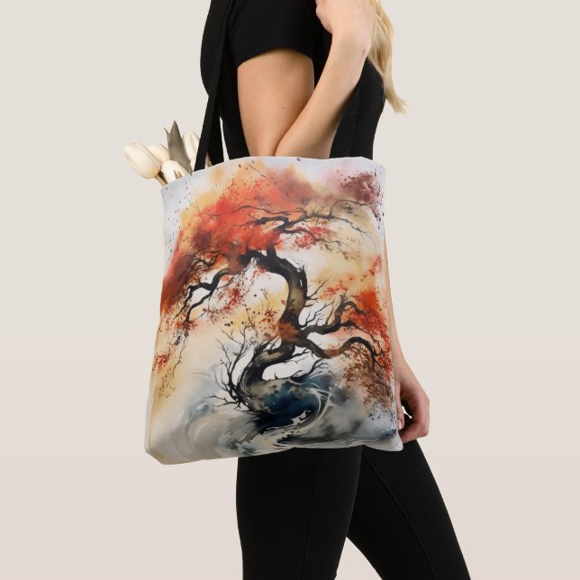 Abstract Autumn Tree Ink painting Tote Bag (Close Up)