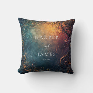 Abstract Autumn Vine Teal Orange Gold Throw Pillow