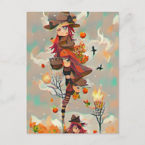 Abstract Autumn Witch Postcard