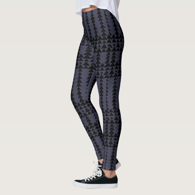 Abstract Aztec Geometric Eggplant Black Pattern Leggings (Left)