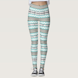 Abstract Aztec Mint Green Aqua Gray Pattern Leggings