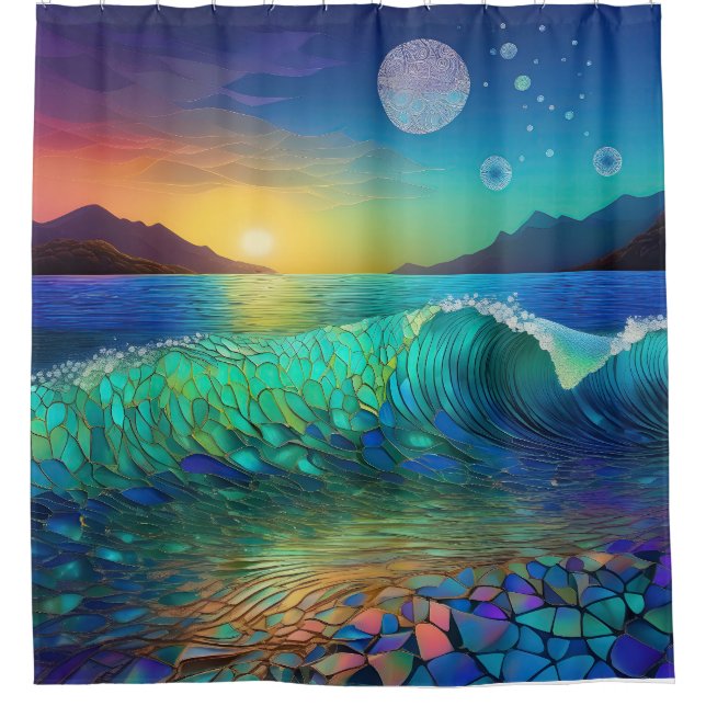 Abstract Azure Seascape Shower Curtain (Front)
