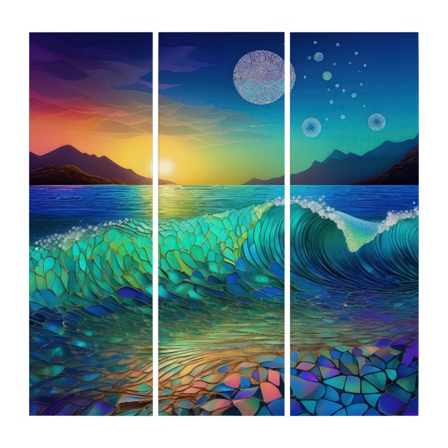 Abstract Azure Seascape Triptych (Front)