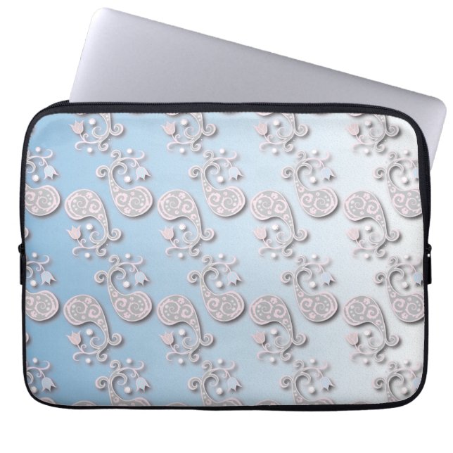 Abstract Baby blue and Pink Pastel Floral Laptop Sleeve (Front)