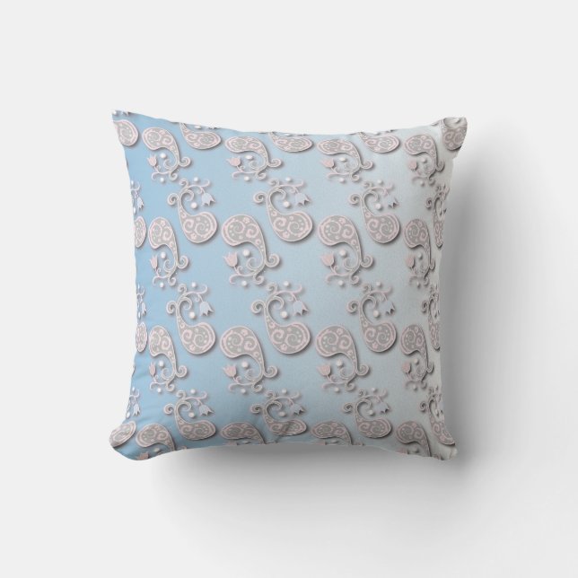 Abstract Baby blue and Pink Pastel Floral Throw Pillow (Front)