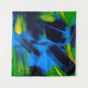 Abstract background. Acrylic black, yellow, blue,  Tapestry