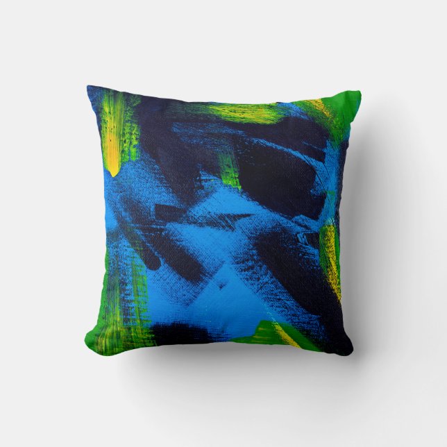 Abstract background. Acrylic black, yellow, blue,  Throw Pillow (Front)